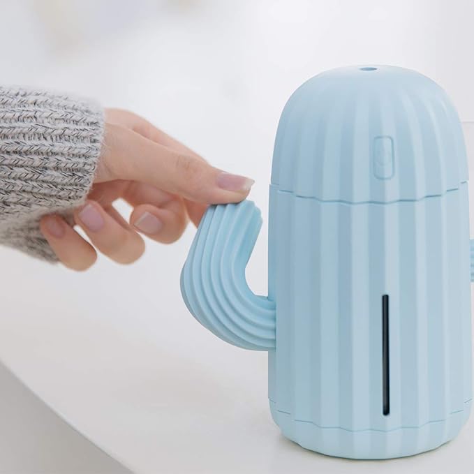 Mini Humidifier Single Room Humidifiers with Night Light Portable Cactus Air humidifier for for Yoga, Office, spa, Bedroom，Baby Room，Silica Gel Diffuser for tap Water only (Blue) - Image 3
