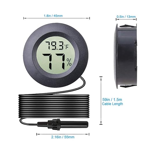Veanic 2-Pack Mini Digital Round Hygrometer Thermometer Gauge with Probe Indoor Outdoor LCD Display Temperature Humidity Meter for Incubator Reptile Plant Terrarium Guitar Case - Image 2