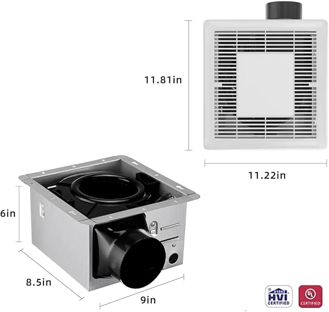 Tech Drive Bathroom Fan with Light 110 CFM, 1.2Sone No Attic access Needed Installation,Very Quiet Bath Ventilation and Exhaust Fan with LED Light 4000K 800LM, 4inch Duct,White Plastic Grille - Image 7