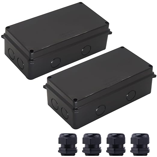 Electrical Box, Outdoor Waterproof Box IP65 Junction Box with Reserved Holes,ABS Plastic Project Box Power Cord Enclosure Black 2Pcs 7.9 x 3.4 x 2.8 inch(200x100x70mm) by LuSumtly