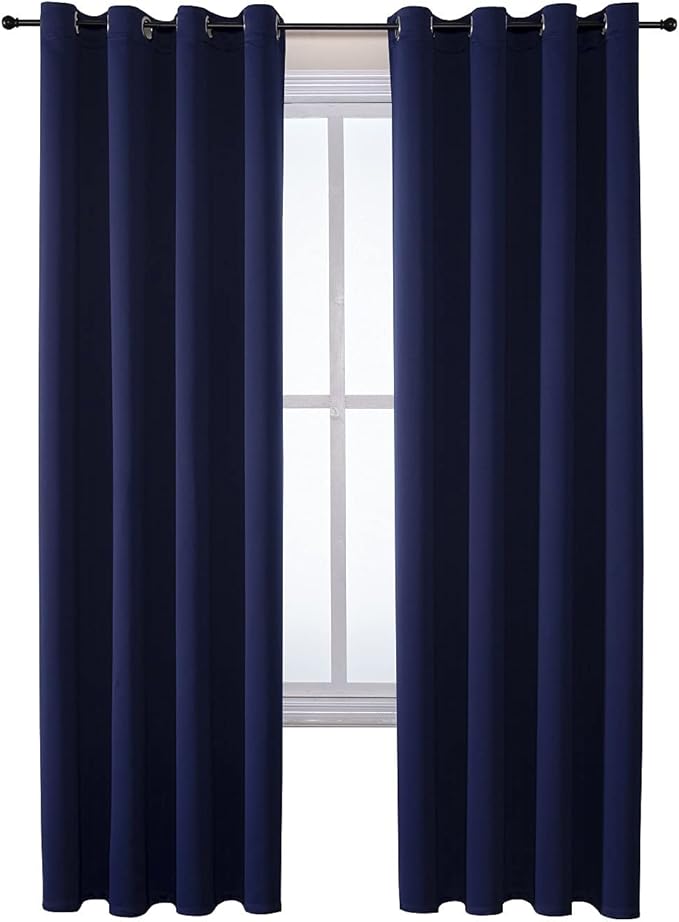 ChrisDowa Grommet Blackout Curtains for Bedroom and Living Room - 2 Panels Set Thermal Insulated Room Darkening Curtains (Navy Blue, 52W x 95L )in - Image 7