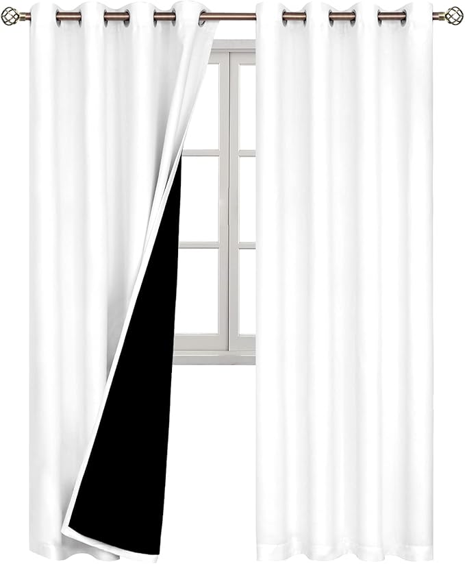 BGment Thermal Insulated 100% Blackout Curtains for Bedroom with Black Liner, Double Layer Full Room Darkening Noise Reducing Grommet Curtain (52 x 72 Inch, Pure White, 2 Panels) - Image 8