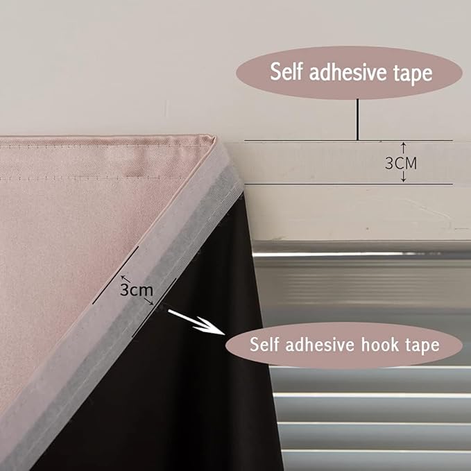 Adhesive Curtain 100% Blackout No-Drill Easy Install for Bedroom Blinds Light Blocking (Tender Pink-35 W x 70" L-1P) - Image 6