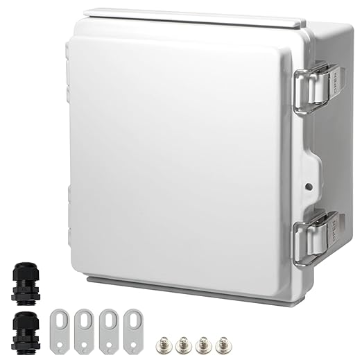 MAKERELE Small Waterproof Electrical Box Outdoor IP67 ABS Plastic Enclosure with Mounting Plate,Hinged Grey Cover,Wall Bracket,Stainless Steel Buckle and 1/4" NPT*2 (5.9"×3.9"×2.7") by MAKERELE