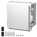 MAKERELE Small Waterproof Electrical Box Outdoor IP67 ABS Plastic Enclosure with Mounting Plate,Hinged Grey Cover,Wall Bracket,Stainless Steel Buckle and 1/4" NPT*2 (5.9"×3.9"×2.7") by MAKERELE