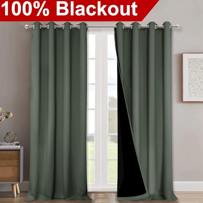 NICETOWN 100% Blackout Curtains 120" Long, Pair of Energy Smart & Noise Blocking Out Drapes for Baby Room Window, Thermal Insulated Guest Room Lined Window Dressing(Dark Mallard, 52" Wide) - Image 2