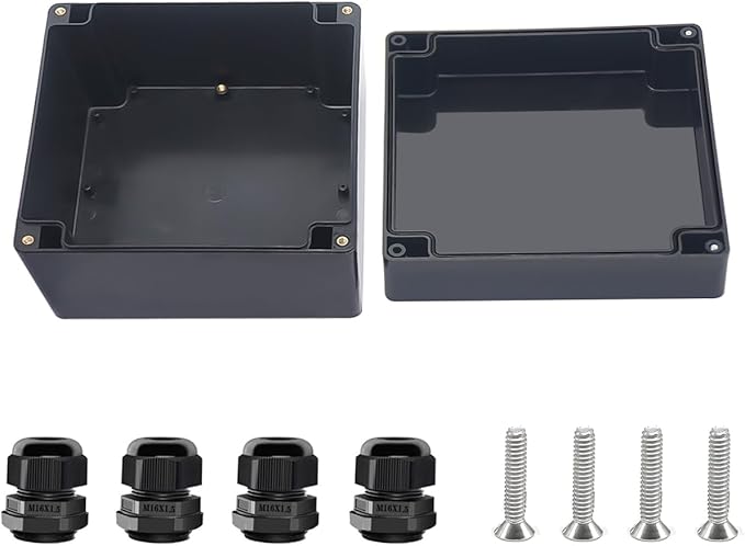 Project Box ABS Black Electrical Boxes IP67 Outdoor Waterproof box Electronic Junction Box Power Enclosure with Cable Glands for DIY Project 6.3 x 6.3 x 3.5 inch (160x160x90mm) by Otdorpatio