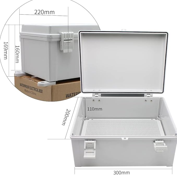 MAKERELE Waterproof Junction Box Outdoor Junction Box ABS Plastic Waterproof Universal Electrical Project Box (Grey Cover, 11.8 * 7.8 * 6.3 Plastic latches) - Image 2