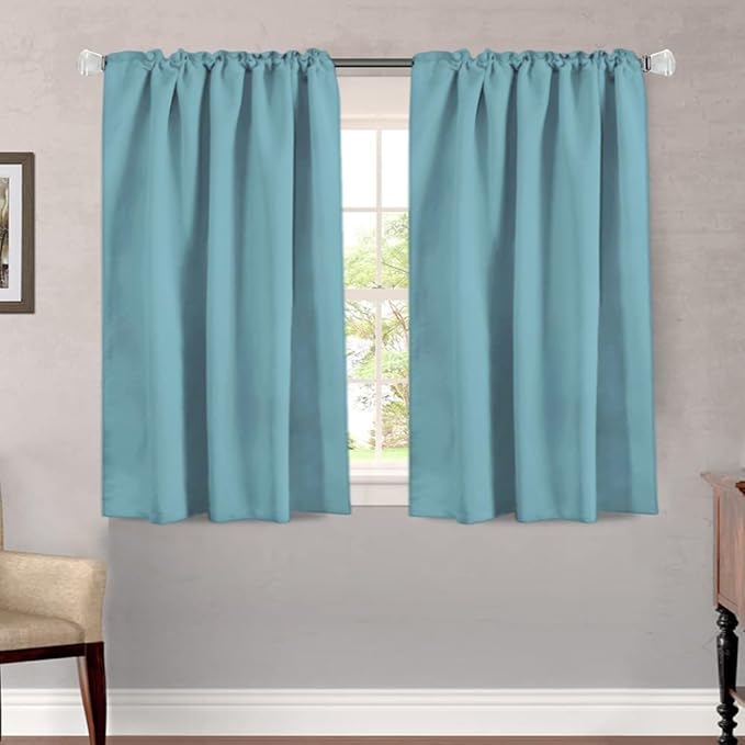 H.VERSAILTEX Blackout Curtains Thermal Insulated Window Treatment Panels Room Darkening Blackout Drapes for Living Room Back Tab/Rod Pocket Bedroom Draperies, 52 x 45 Inch, Aqua, 2 Panels - Image 2
