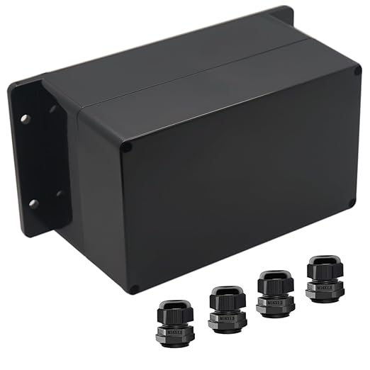 Junction Box IP65 Waterproof ABS Plastic Electrical Project Case Power Junction Boxes, Project Box with Fixed Ear Black 7.87x4.72x4.45 inch (200 x 120 x113 mm) by Otdorpatio