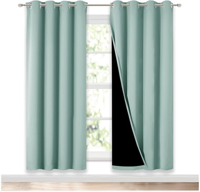 NICETOWN 100% Blackout Window Curtain Panels, Full Light Blocking Drapes with Black Liner for Nursery, 72-inch Drop Thermal Insulated Draperies (Aqua Blue, 2 Pieces, 52-inch Wide Per Panel) by NICETOWN