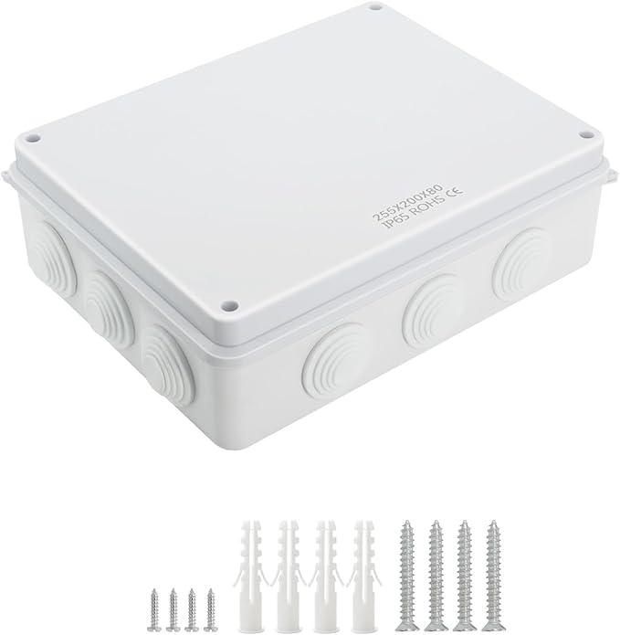 LeMotech Junction Box, ABS Plastic IP65 Waterproof and Dustproof, Universal Electrical Enclosure, Outdoor and Indoor Project Box 10 x 7.9 x 3.1 inch (255 x 200 x 80 mm) by LeMotech