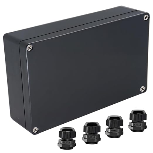 Junction Box IP65 Waterproof ABS Plastic Electrical Project Case Power Junction Boxes, Project Box with 4 PCS M16 Cable Glands 7.87x4.72x2.2 inch (200 x 120 x56 mm) by Otdorpatio