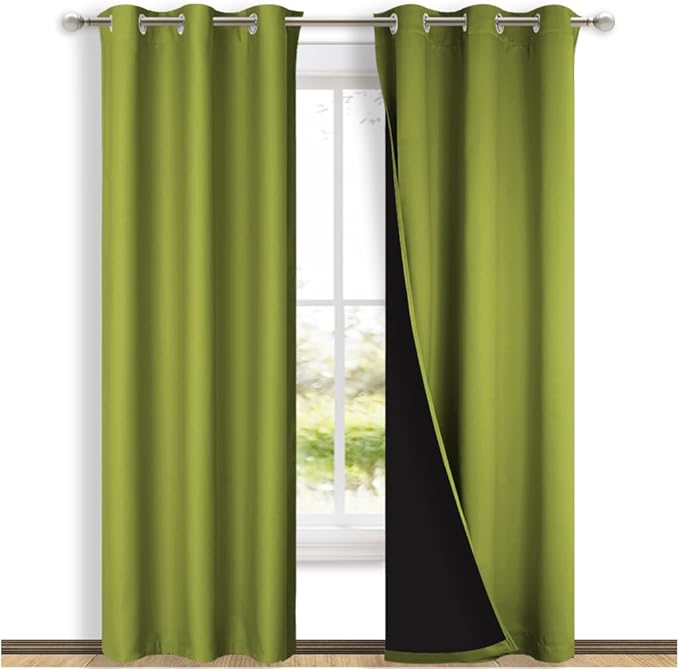 NICETOWN Fresh Green Full Shade Curtain Panels, 37" Wide x 84" Long, Pair of Thermal Insulated & Energy Efficiency Blackout Drapes for Living Room Windows, Lined Silky Performance Window Dressing by NICETOWN