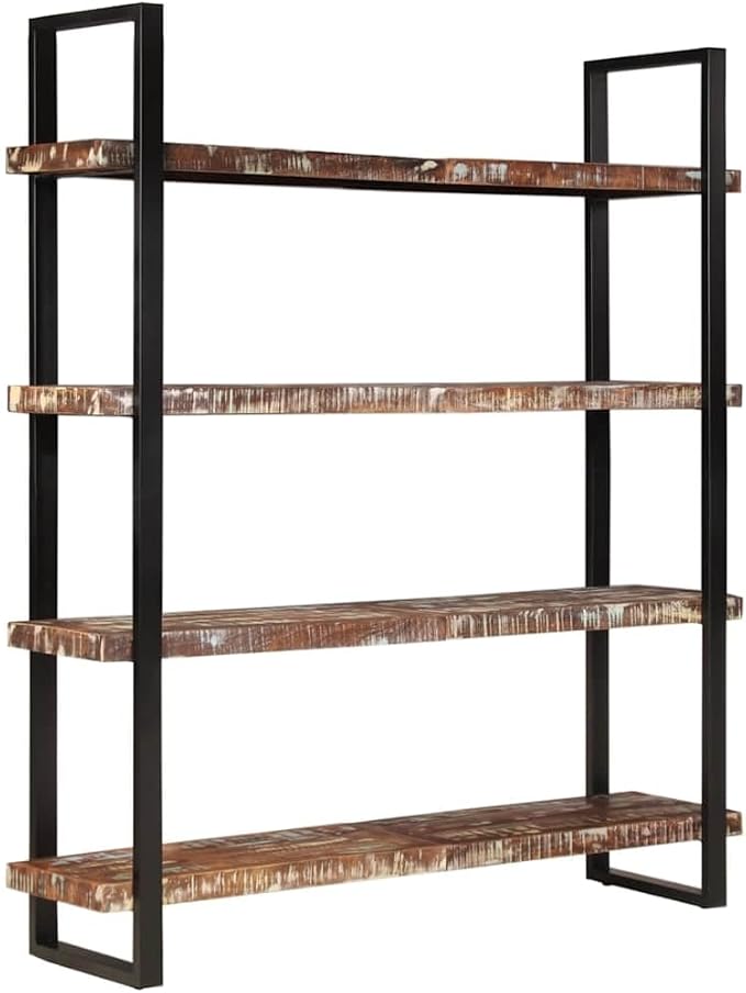 4-Tier Industrial Bookshelf 70.9 Inch Tall Solid Reclaimed Wood Storage Shelf for Living Room Home Office Vintage Furniture Organizer - Image 4