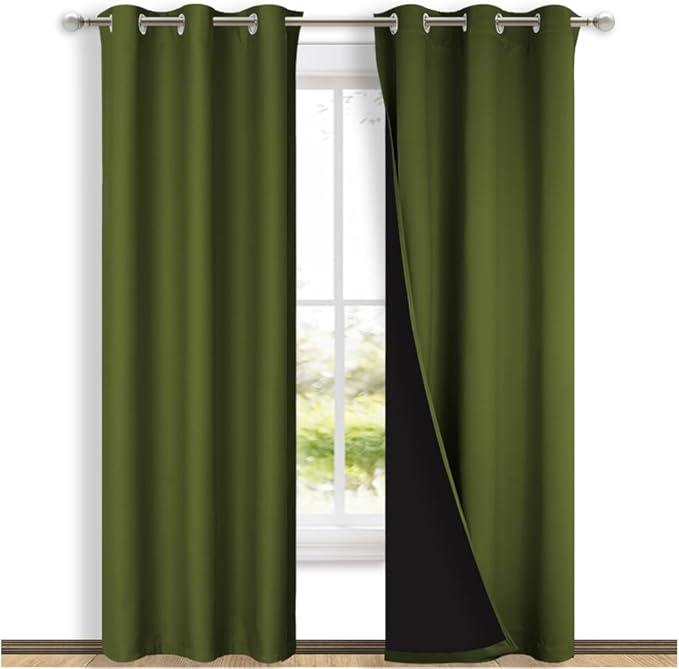 NICETOWN Blackout Curtains 84 inches Long, 2 Pieces, 42" Wide Each Panel, Olive Green, Full Light Blocking Drapes with Black Liner for Nursery, Thermal Insulated Draperies for Hall, Villa by NICETOWN