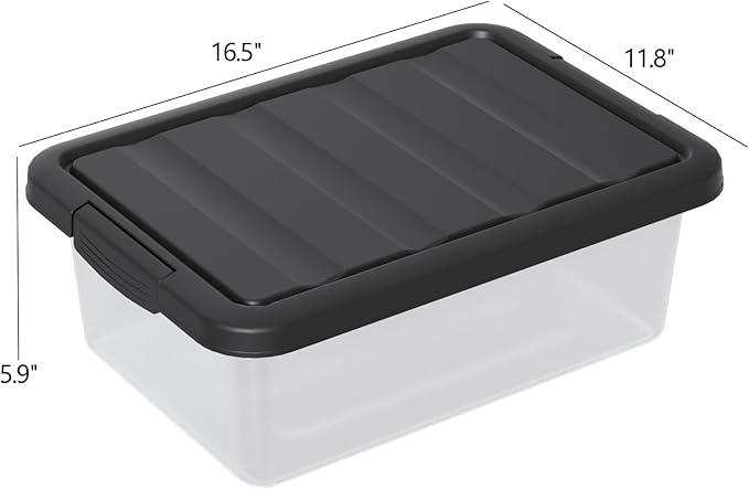 Vcansay 14 Quart Plastic Clear Latching Storage Container, Frosted Stackable Bin with Black Lid, 2 Packs - Image 2
