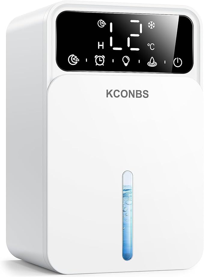 Dehumidifier for Home, 60 OZ Capacity, Auto Shut-Off for Medium Rooms up to 500 Sq.Ft, Portable Quiet for Bedroom Bathroom Basement, 24H Timer & 7 Color Lights (White, 7.36 × 6.77 × 10.47 inch) by Unknown