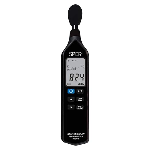 Sper Scientific Graphic Display Sound Meter 850015-30-130 dB A/C Frequency Weighting, 0.1 dB Resolution, Min/Max, Peak, Fast/Slow Response, Compact Design - 4 pc by SperScientific