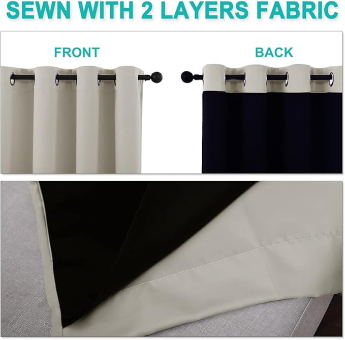 NICETOWN Natural 100% Blackout Window Curtain Panel, Cold and Full Light Blocking Drape with Black Liner for Nursery, 84 inches Drop Thermal Insulated Draperies (1 Piece, 52 inches Wide Each Panel) - Image 5
