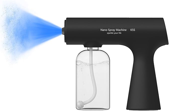 Handheld Rechargeable ULV Nano Mist Mister with Blue Light Electrostatic Technology, Portable Barbershop Humidifier for Hair Salons, Home, Office & Car Wireless Atomizer for Air Refresh(K5SPro Black) by Acomfortablehomestartshere
