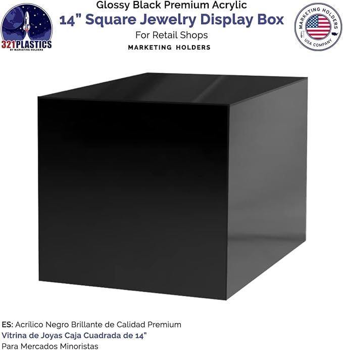 6 Pack 14 Inch Black Acrylic Display Box with One Open Side One Piece No LidsVersatile Square Merchandise Storage Bin or Retail Product Riser by Marketing Holders - Image 3