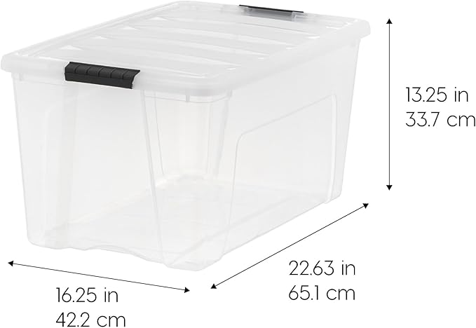 IRIS USA 72 Qt Stackable Plastic Storage Bins with Lids, 6 Pack - BPA-Free, Made in USA - See-Through Organizing Solution, Latches, Durable Nestable Containers, Secure Pull Handle - Clear - Image 2