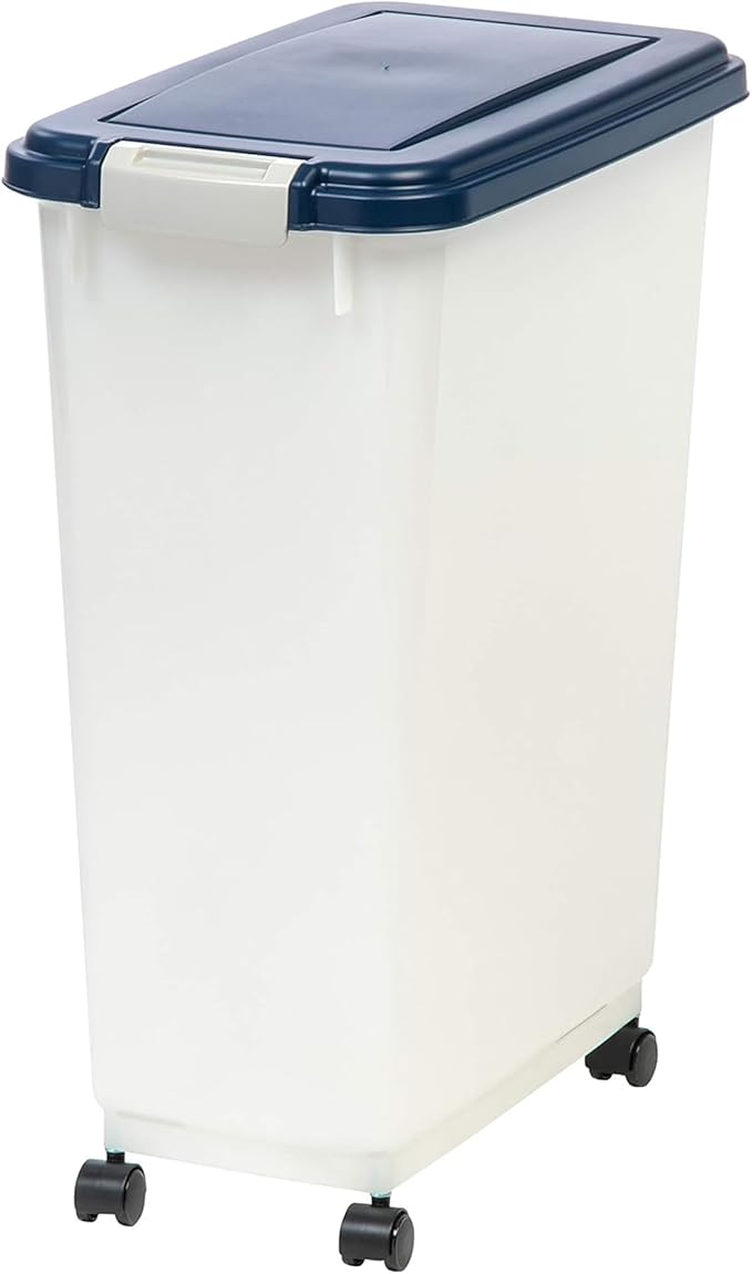 IRIS USA Airtight Dog Food Storage Container, Up to 38 lbs, Attachable Wheels, For Dog Cat Bird and Other Pet Food Storage Bin, Keep Fresh, Easy Mobility, BPA Free, Navy/Pearl, 6 Pack - Image 3