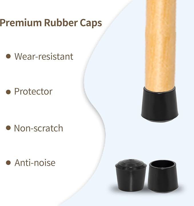 Flyshop 1-3/16", 30 mm, Patio Round Chair Leg Caps, Furniture Table Feet Covers Floor Protectors, Non-Marking Odourless Synthetic Rubber Legs Tips, 8 Pack, Black - Image 6