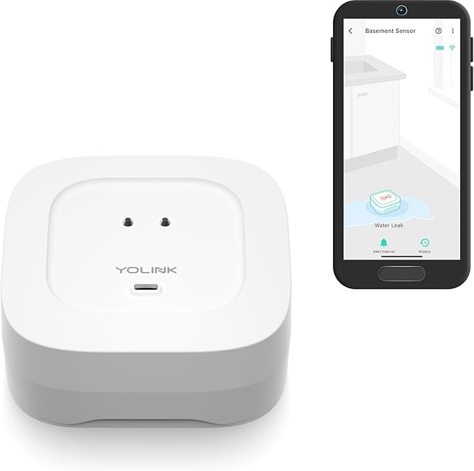 YoLink Water Leak Detector 4 with 105dB Audio Alarm, Freeze Warning, App Push, Email Alerts and Limited Text - Smart Water Sensor Alarm w/ Alexa, IFTTT - 1/4 Mile Long Range, Hub Required by YoLink