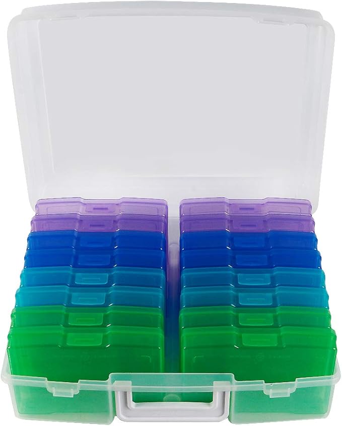 novelinks Transparent 4" x 6" Photo Organizers and Photo Storage Box with Handle, 16 Inner Photo Cases, Portable Picture Organizers & Photo Storage Containers (Cool-Colored) - Image 3