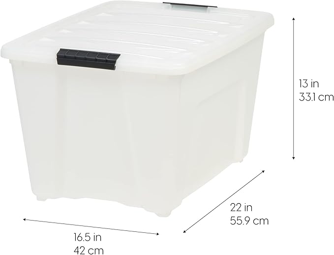IRIS USA 54 Qt Stackable Plastic Storage Bins with Lids, 6 Pack - BPA-Free, Made in USA - Discreet Organizing Solution, Latches, Durable Nestable Containers, Secure Pull Handle - Pearl - Image 2
