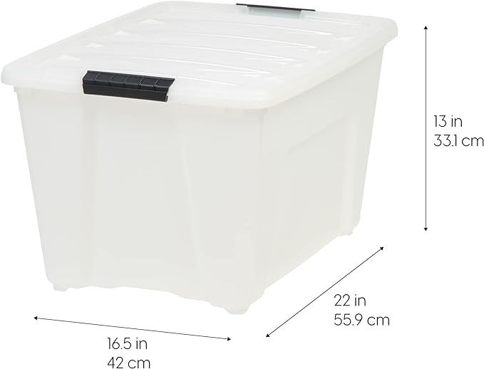 IRIS USA 54 QT Plastic Storage Box with Lid and Latches - 4 Pack - BPA-Free, Discreet Organizing Solution, Durable Nestable Stackable Containers, Secure Pull Handle - Pearl - Image 2