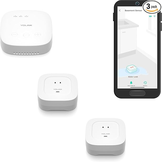 YoLink Smart Home Starter Kit: SpeakerHub & Water Leak Sensor 4 with 105dB Audio Alarm 2-Pack, SMS/Text, Email & Push Notifications, Freeze Warning, LoRa Up to 1/4 Mile Open-Air Range, w/Alexa, IFTTT by YoLink