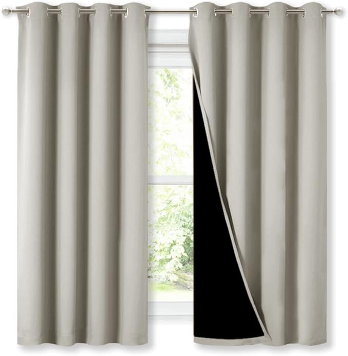 NICETOWN Extra Long Truly Blackout Drapes for Hall and Villa, 46-inch Width Each Panel, 45-inch Length, Natural, 2 Pieces, 100% Blackout Window Curtain Panels with Black Lined for Night Shift Worker by NICETOWN