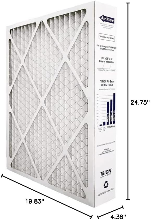 Trion Air Bear OEM Replacement Air Purifier Filter Indoor Air Quality Accessory for Honeywell F100 & F200 Media Cabinets, 2 Pack, 20x25x4 Inch, MERV 11 - Image 10