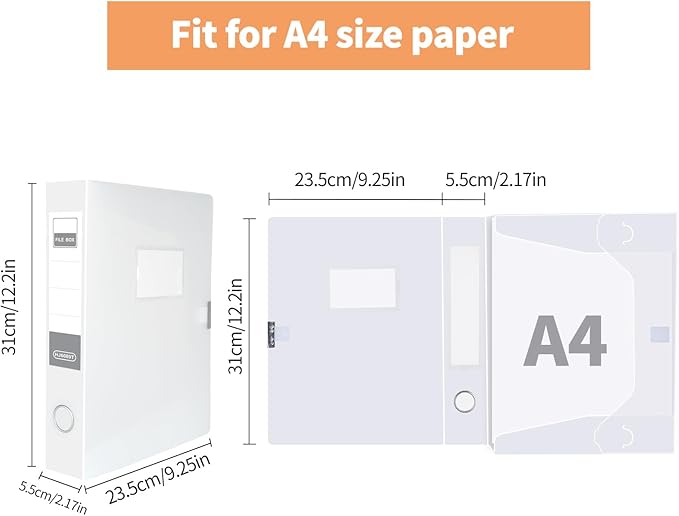 HUA JIE A4 Storage File Boxes Plastic Archives Cases with Lid, File Folder Organizer Document Filing Box for office,31×5.5×23.5 cm, Transparent(Pack of 6) - Image 2