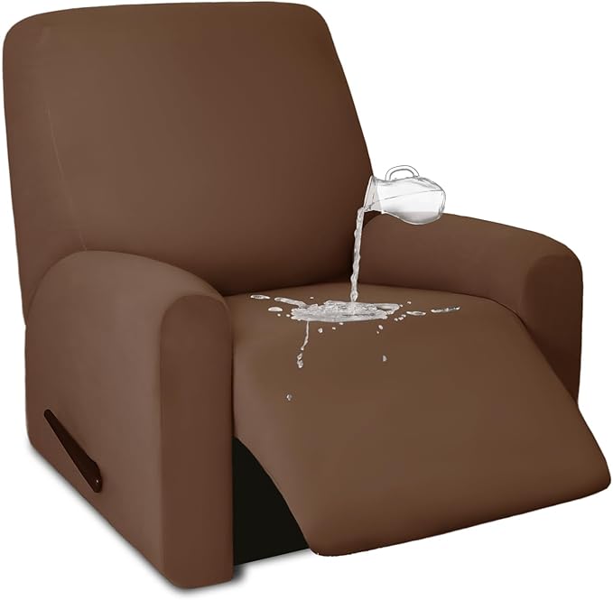 PureFit 100% Dual Waterproof Recliner Cover, Waterproof Couch Cover for Recliner - Stretch Non Slip Fleece Sofa Covers Washable, Leakproof Furniture Protector for Kids, Pets, Dog (Recliner, Brown) by PureFit