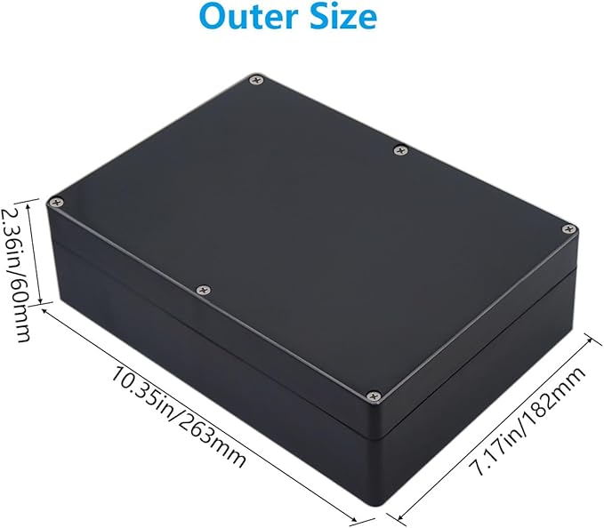 Outdoor Waterproof Junction Box IP67 Project Box ABS Black Electrical Boxes Electronic Enclsoure for DIY Project 10.4 x 7.2 x 2.4 inch (263x182x60mm) - Image 2