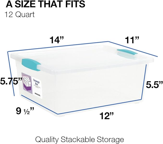 Tribello Plastic Storage Containers, 12 Qt, Clear with Lids, 2 Pack, Made in USA (Deep - 14 x 11 x 6) - Image 2