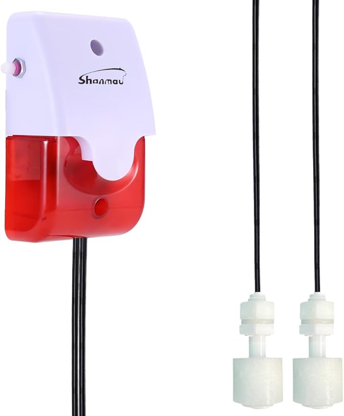 High / Low Water Level Sensor Detector Alarm 120 dB Red Strobe Siren, Adjustable Alarm Volume, Sump Bobber Water leak Sensor,16.4ft Probe Cord, Suitable for Water Tank/Aquarium, Swimming Pool/Basement by Shonmau