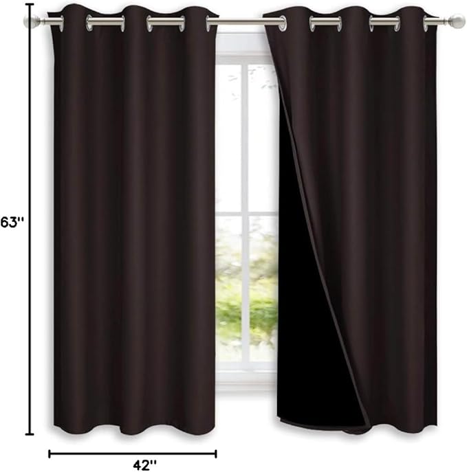 NICETOWN Complete 100% Blackout Curtains, Thermal Insulated & Energy Efficiency Window Draperies with Black Liner, Noise Reducing Short Curtains for Kids Room (Brown, 42-inch W by 63-inch L, 2 Panels) - Image 9