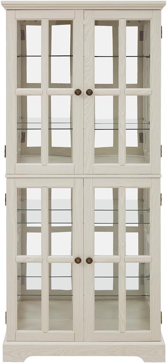 Lighted Glass Curio Cabinet with Lights & Adjustable Shelves,Curio Display Cabinet with Wood Frame & Glass Door,Corner Antique Display Case for Kitchen,Living Room,Office - Image 8