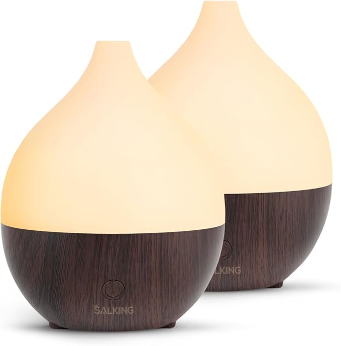 SALKING Essential Oil Diffuser (Set of 2 Dark), 100ml Small Ultrasonic Aromatherapy Diffuser for Essential Oils, Auto Shut-Off, Cool Mist Humidifier with Warm White Light, for Office Home by SALKING
