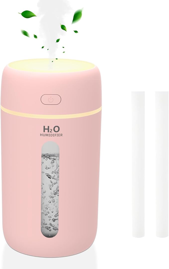 Lisacool Small Humidifier,Portable Mini Humidifier for Bedroom,Office, Car,Travel with Night Light, Auto Shut-Off,Super Quiet (Pink) by Lisacool