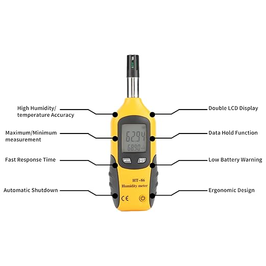 HT-86 Temperature Humidity Meter 2 in 1 Portable Digital Hygrometer Thermometer Humidity Gauge Monitor Indoor Outdoor with Wet Bulb Dew Point Double Display for Industry Agriculture Meteorology - Image 6