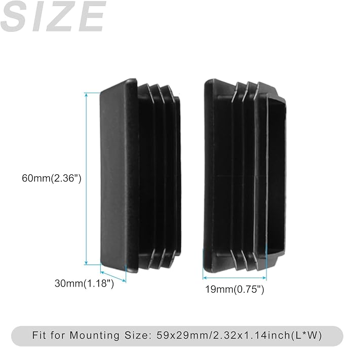 METALLIXITY Rectangle End Caps (60 x 30mm) 10Pcs, Plastic Rectangle Tube Inserts Threaded End Blanking Caps Protector - for Furniture Table Chair Legs, Black - Image 2