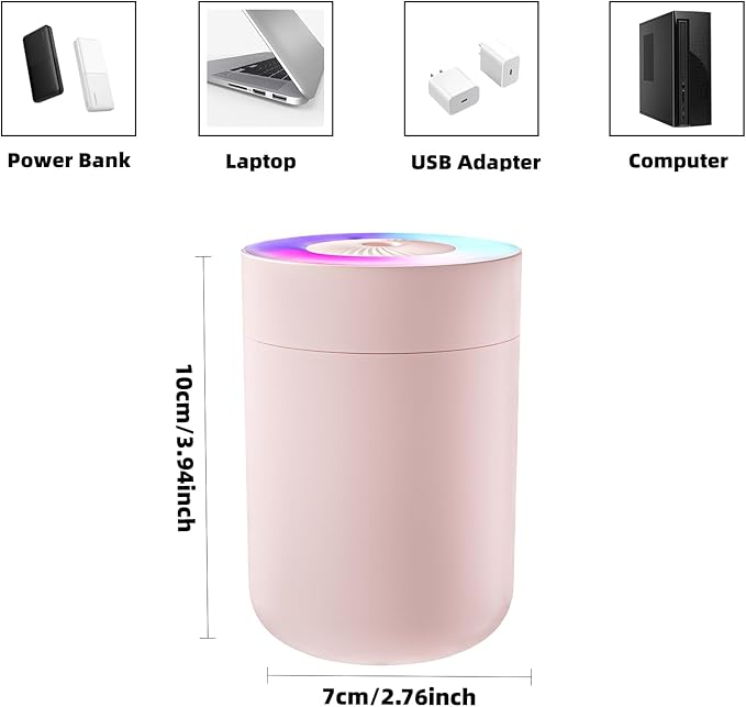 230ML Humidifier for Bedroom, Air Humidifier for Home, Plant Humidifiers Indoor Small with LED Colorful Gradient Light, USB Powered for Desk, Car, Travel, Hotel Room (Pink) - Image 6