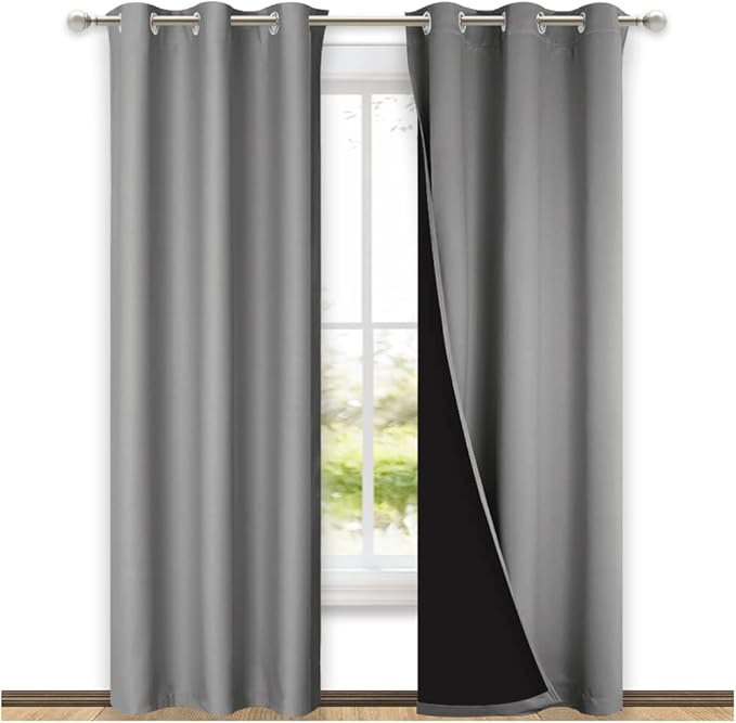 NICETOWN Blackout Curtains 80 inches Long, Full Light Blocking Drapes with Black Liner for Nursery, Thermal Insulated Draperies for Hall, Villa (Silver Grey, 2 Pieces, 42" Wide Each Panel) by NICETOWN