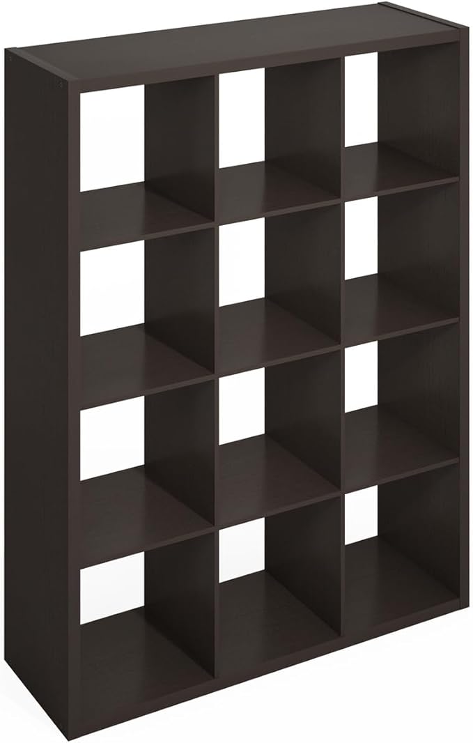 Furinno Simple Cube Storage Organizer, 12-Cube Display Shelf, Open Back Shelving Unit, Storage Shelves, Extra Thick Frame, for Organization and Storage, Living Room, Home Office, Dark Oak by Furinno-FitsYourSpaceFitsYourBudget